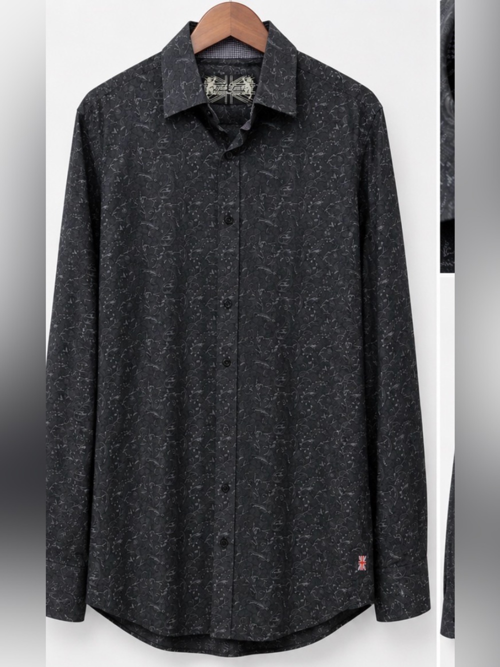 English Laundry Men’s Black Patterned Button-Up Shirt | Size 17 (35/37) | XL
